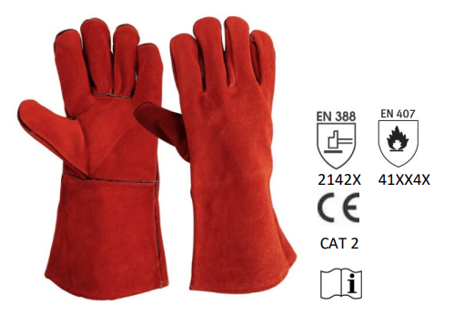 Gants de soudeur rouge anti-chaleur